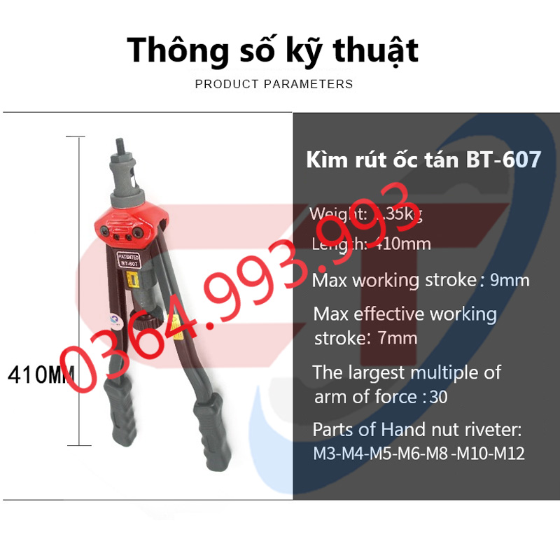 kìm rút ốc tán bt607, vam rút ốc tán bt607, dụng cụ rút ốc tán bt607