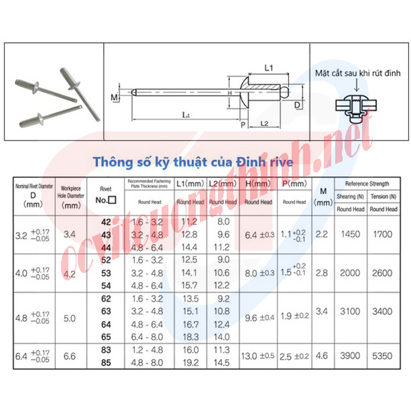 Đinh Rút Inox 6.4x14 (Đinh Rút 6.4) Giá Tốt - Cường Thịnh
