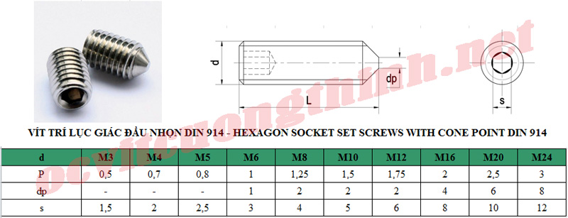 thông số vít trí đầu nhọn